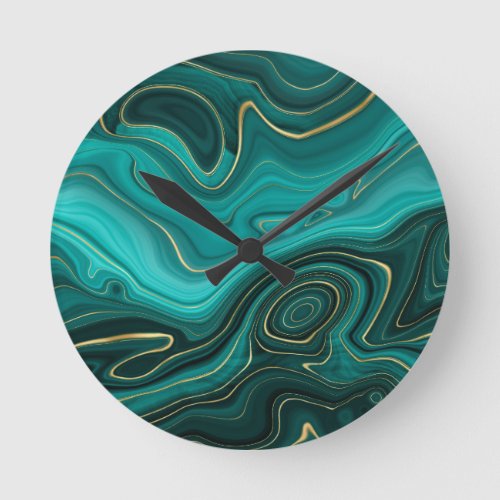 Luxury Glam Turquoise Abstract Pattern Round Clock