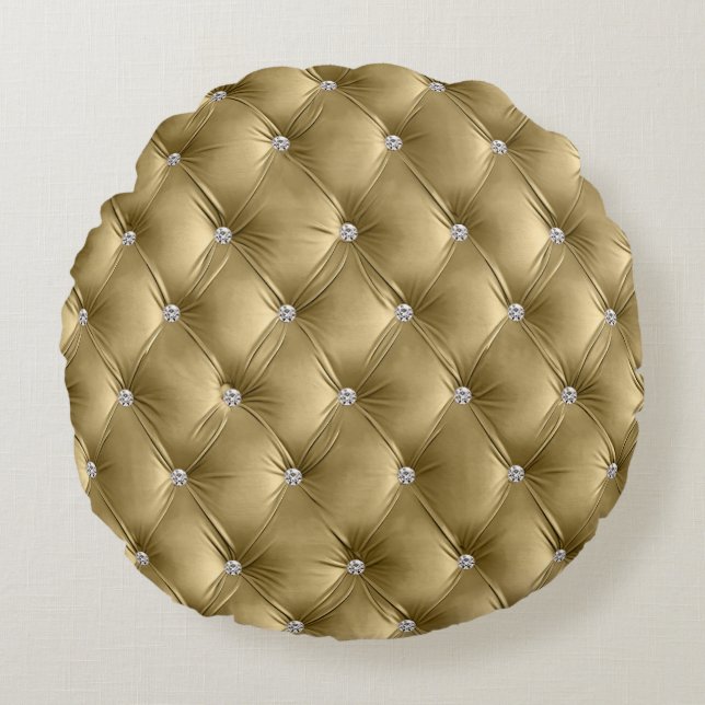 Luxury Glam Warm Gold Red Faux Velvet  Round Pillow (Front)