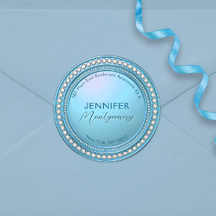 Luxury Glamorous Diamond Blue Return Address Label