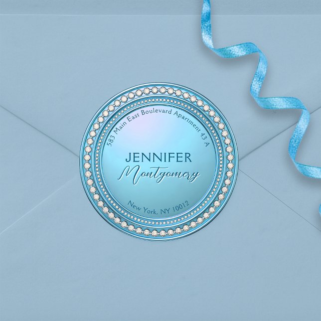 Luxury Glamorous Diamond Blue Return Address Label (Creator Uploaded)