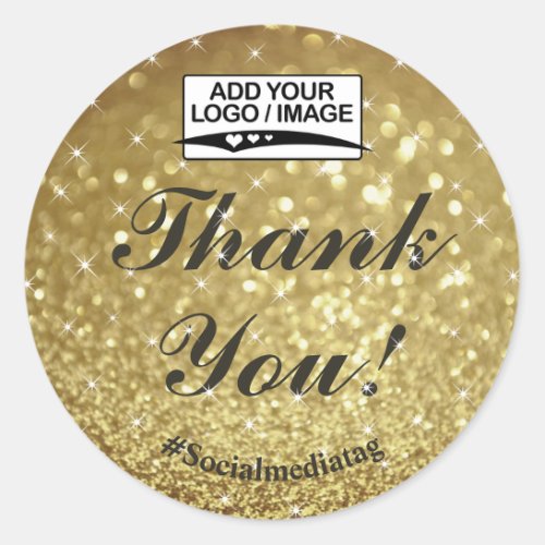 Luxury Glamorous Gold Glitter Stars Thank You Classic Round Sticker