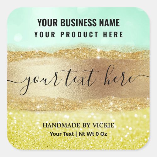 Luxury Glitter Beach Mint And Gold Product Labels