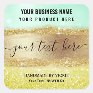 Luxury Glitter Beach Mint And Gold Product Labels