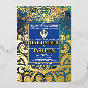 Luxury Glitter Blue Sikh Anand Karaj Indian Foil Invitation