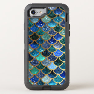 Luxury Glitter Blue Teal Mermaid Scales OtterBox Defender iPhone SE/8/7 Case