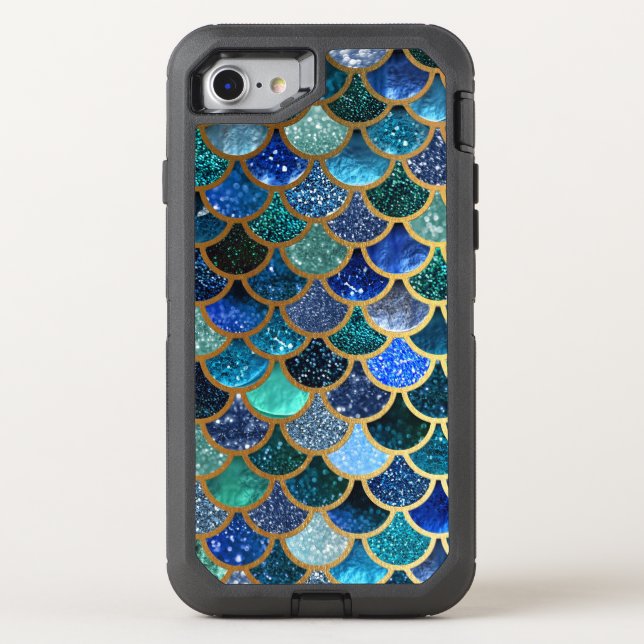 Luxury Glitter Blue Teal Mermaid Scales Otterbox iPhone Case (Back)