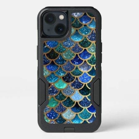 Luxury Glitter Blue Teal Mermaid Scales Iphone 13 Case