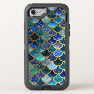 Luxury glitter Blue Teal Mermaid scales OtterBox Defender iPhone SE/8/7 Case