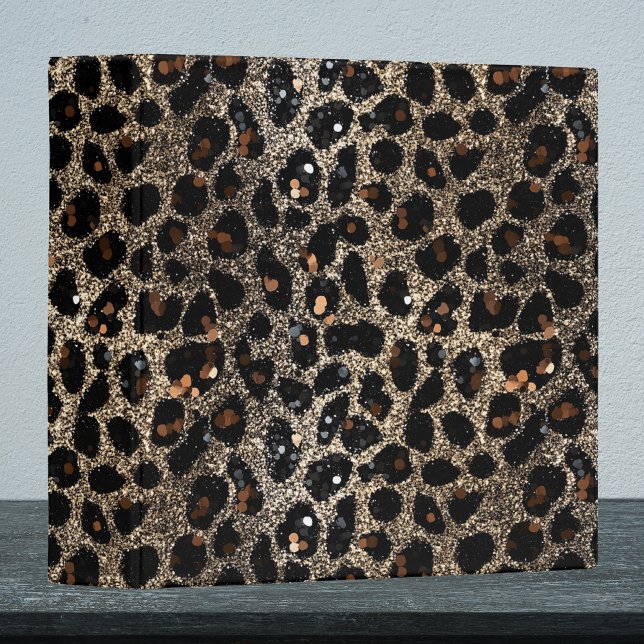 Luxury Glitter Brown Black Gold Leopard Pattern 3 Ring Binder (Creator Uploaded)