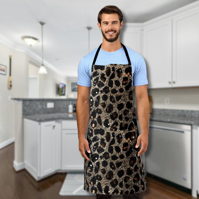 Luxury Glitter Brown Black Gold Leopard Pattern Apron (Creator Uploaded)