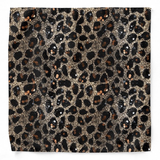 Luxury Glitter Brown Black Gold Leopard Pattern Bandana (Front)