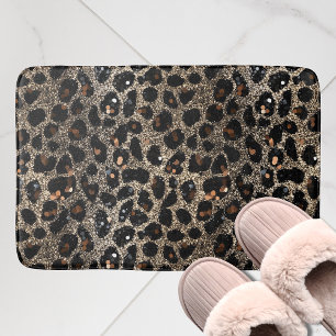 Luxury Glitter Brown Black Gold Leopard Pattern Bath Mat
