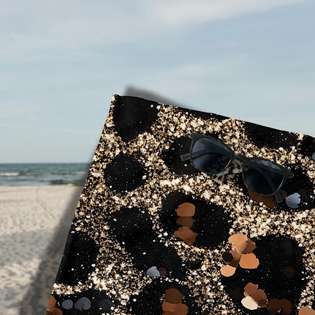 Luxury Glitter Brown Black Gold Leopard Pattern Beach Towel (Creator Uploaded)