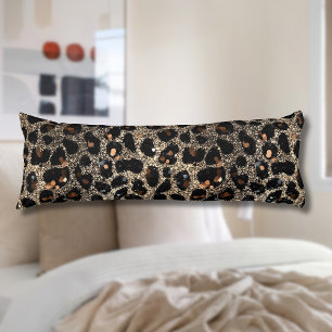 Luxury Glitter Brown Black Gold Leopard Pattern Body Pillow