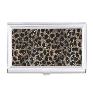 Luxury Glitter Brown Black Gold Leopard Pattern Business Card Case