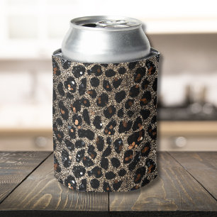Luxury Glitter Brown Black Gold Leopard Pattern Can Cooler