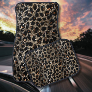 Luxury Glitter Brown Black Gold Leopard Pattern Car Floor Mat