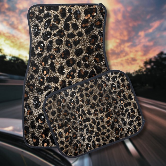 Luxury Glitter Brown Black Gold Leopard Pattern Car Floor Mat (Creator Uploaded)