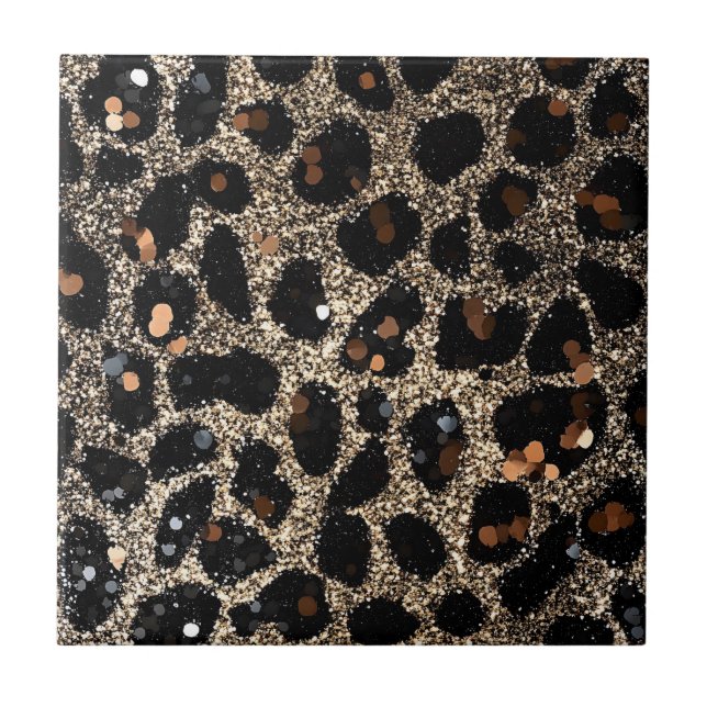 Luxury Glitter Brown Black Gold Leopard Pattern Ceramic Tile (Front)