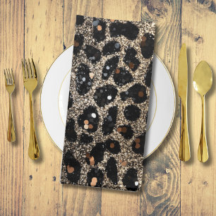 Luxury Glitter Brown Black Gold Leopard Pattern Cloth Napkin