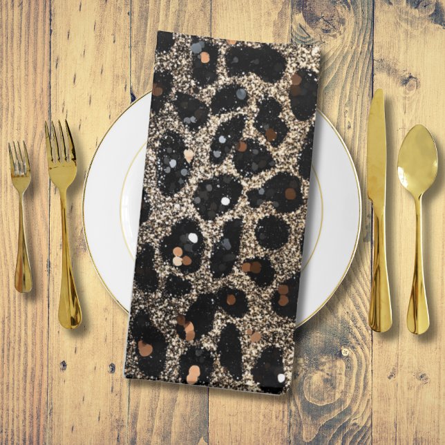 Luxury Glitter Brown Black Gold Leopard Pattern Cloth Napkin (Creator Uploaded)