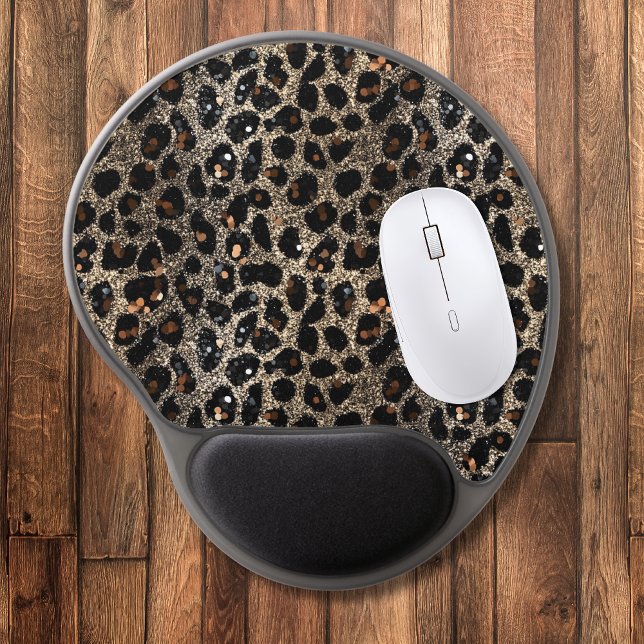 Luxury Glitter Brown Black Gold Leopard Pattern Gel Mouse Pad (Creator Uploaded)