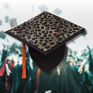 Luxury Glitter Brown Black Gold Leopard Pattern Graduation Cap Topper