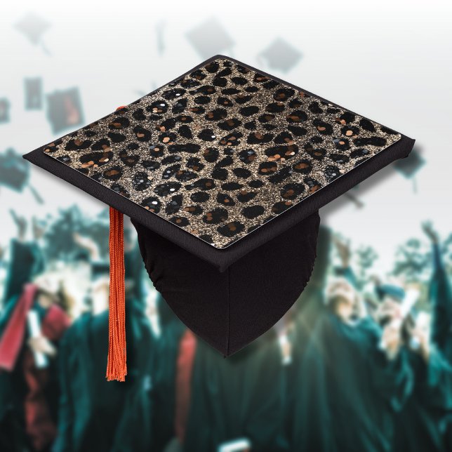 Luxury Glitter Brown Black Gold Leopard Pattern Graduation Cap Topper (Creator Uploaded)