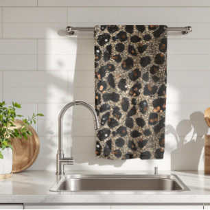 Luxury Glitter Brown Black Gold Leopard Pattern Kitchen Towel