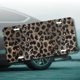 Luxury Glitter Brown Black Gold Leopard Pattern License Plate