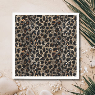 Luxury Glitter Brown Black Gold Leopard Pattern Napkins