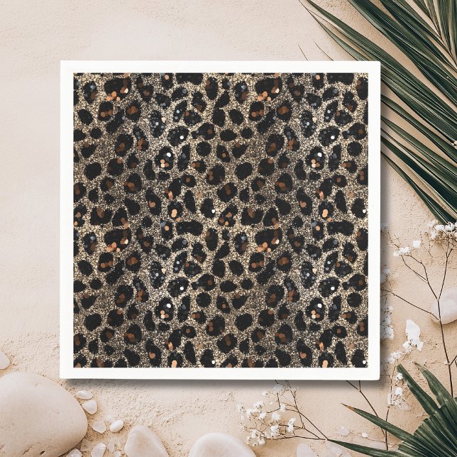 Luxury Glitter Brown Black Gold Leopard Pattern Napkins (Creator Uploaded)