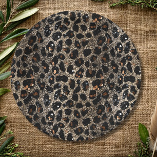 Luxury Glitter Brown Black Gold Leopard Pattern Paper Plates