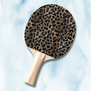 Luxury Glitter Brown Black Gold Leopard Pattern Ping Pong Paddle