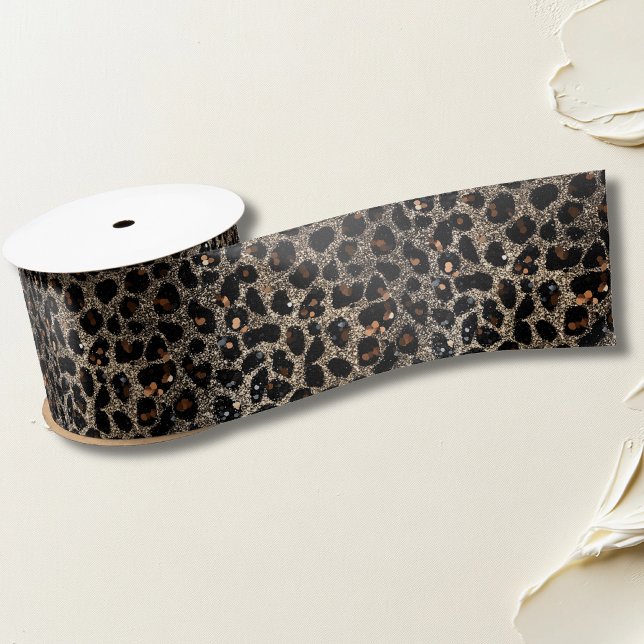 Luxury Glitter Brown Black Gold Leopard Pattern Satin Ribbon (Creator Uploaded)
