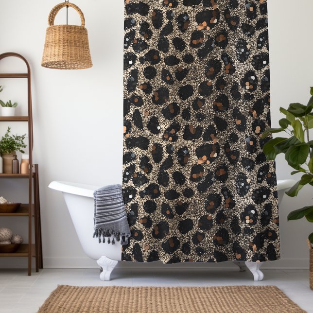 Luxury Glitter Brown Black Gold Leopard Pattern Shower Curtain (Creator Uploaded)