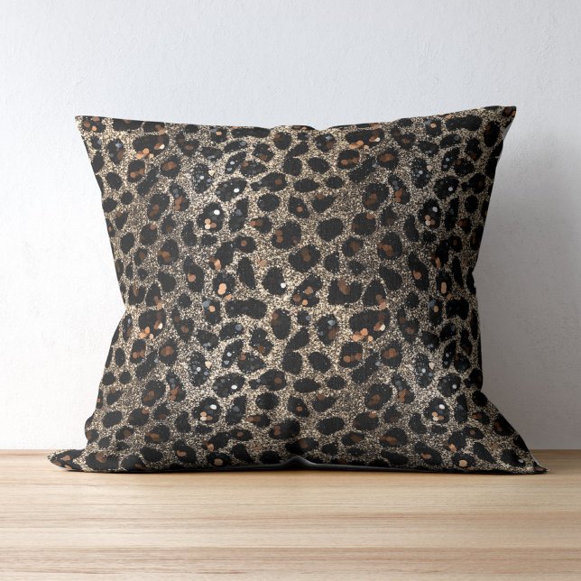 Luxury Glitter Brown Black Gold Leopard Pattern Throw Pillow (Creator Uploaded)