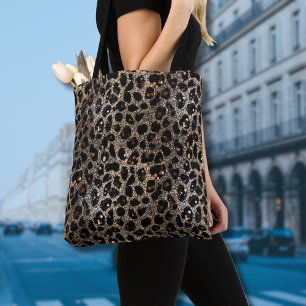 Luxury Glitter Brown Black Gold Leopard Pattern Tote Bag