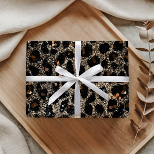 Luxury Glitter Brown Black Gold Leopard Pattern Wrapping Paper