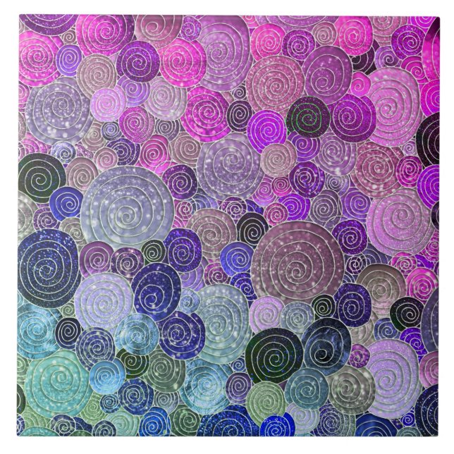 Luxury Glitter Dots and Circles - colorful purple Ceramic Tile (Front)