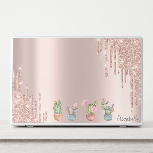 Luxury Glitter Drips Rose Gold CactusSucculents HP Laptop Skin