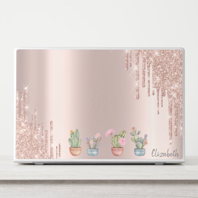 Luxury Glitter Drips Rose Gold Cactus,Succulents HP Laptop Skin (Front)