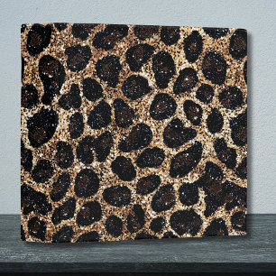 Luxury Glitter Gold Brown Black Leopard Pattern 3 Ring Binder