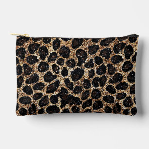 Luxury Glitter Gold Brown Black Leopard Pattern Accessory Pouch
