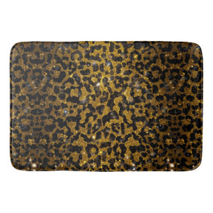Luxury Glitter Gold Brown Black Leopard Pattern Bath Mat
