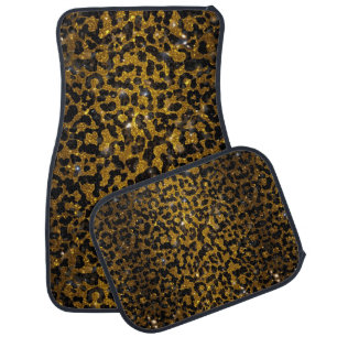 Luxury Glitter Gold Brown Black Leopard Pattern Car Floor Mat
