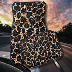 Luxury Glitter Gold Brown Black Leopard Pattern Car Floor Mat