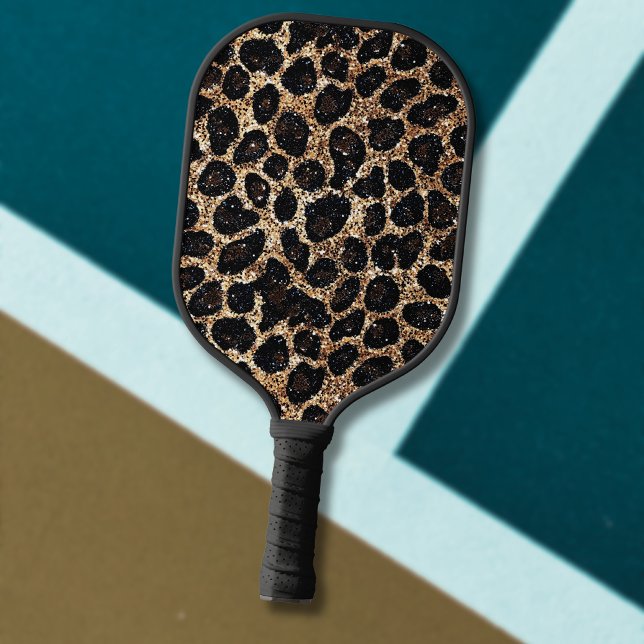 Luxury Glitter Gold Brown Black Leopard Pattern Carbon Fiber Pickleball Paddle (Creator Uploaded)