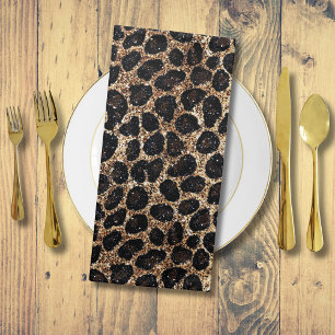Luxury Glitter Gold Brown Black Leopard Pattern Cloth Napkin