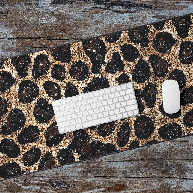 Luxury Glitter Gold Brown Black Leopard Pattern Desk Mat (Creator Uploaded)